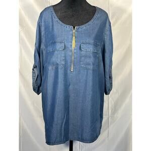 Jones New York Denim Blose with gold Zipper and 3/4 Button sleeves